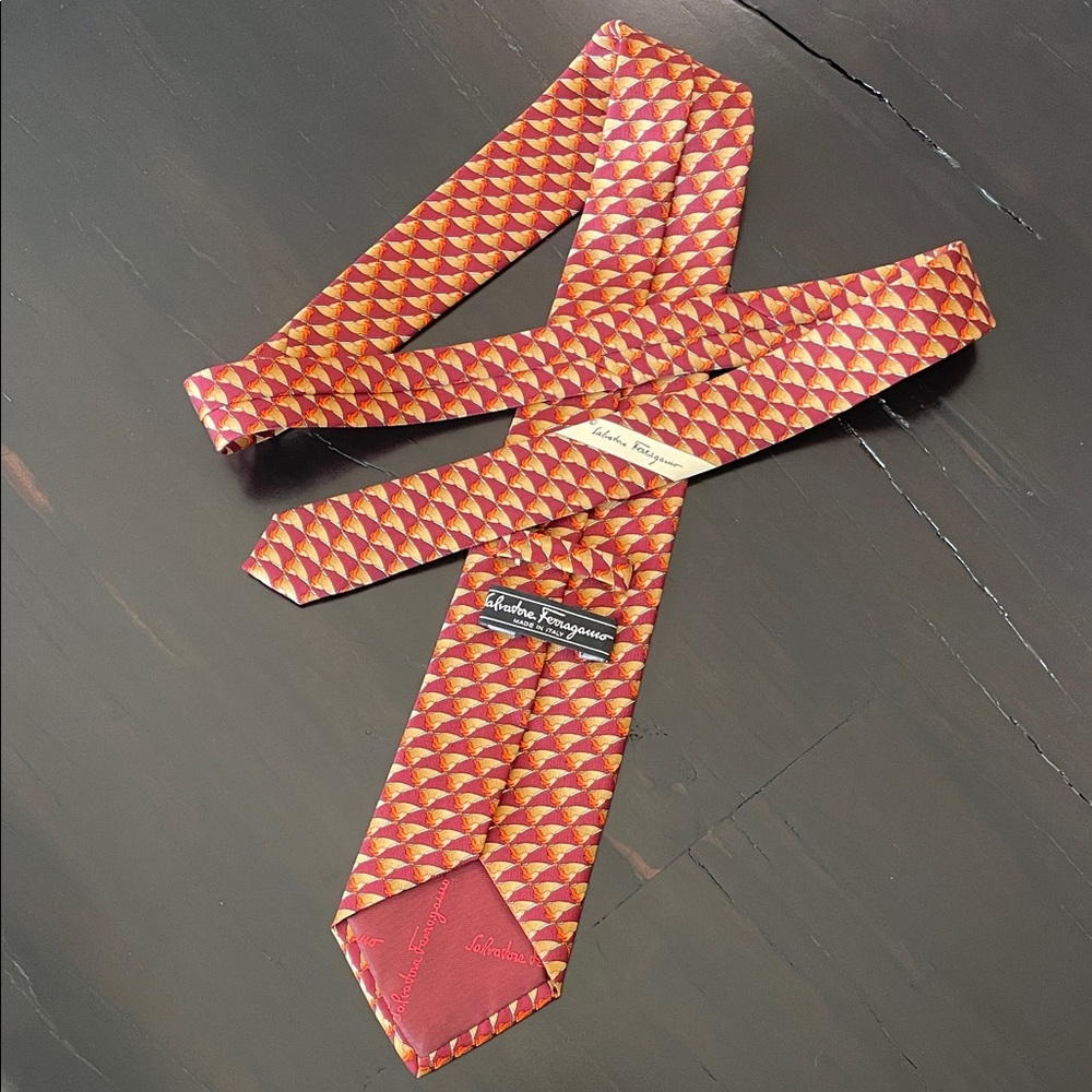 Salvatore Ferragamo Red and Gold Geometric Silk Tie